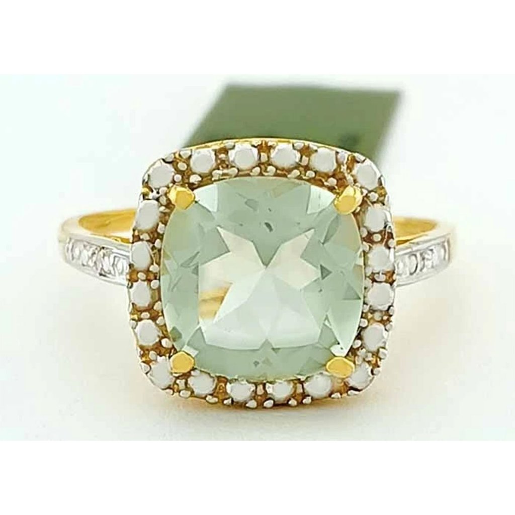 Genuine 3.75 Cts Peridot & Diamond Ring 10k Yellow Gold